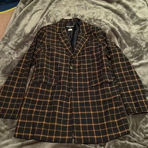 Navy blue & orange checkered blazer